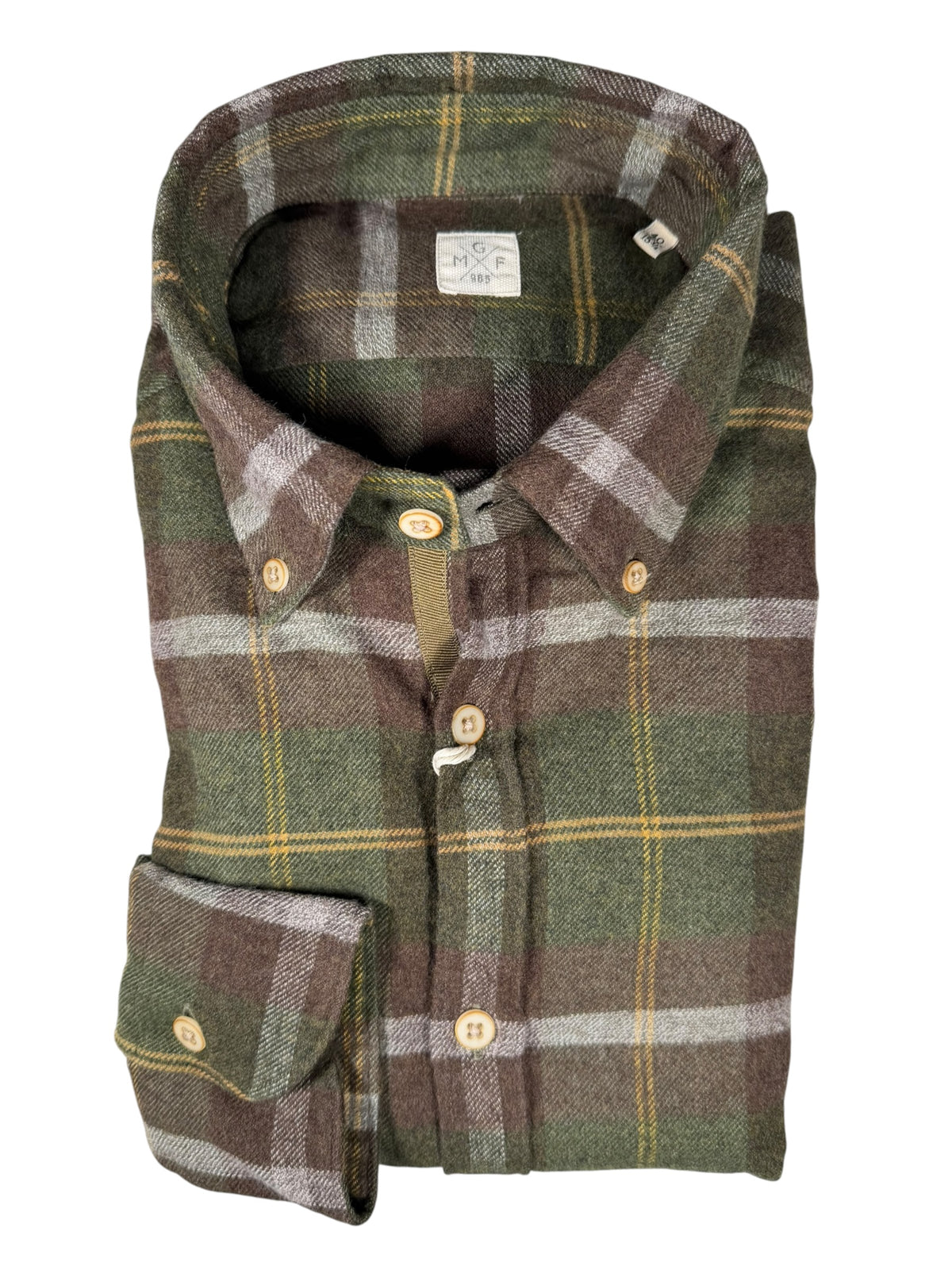 GMF 965 MEN'S SPORT SHIRT - FOREST GREEN/BROWN CHECK PLAID