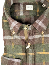 GMF 965 MEN'S SPORT SHIRT - FOREST GREEN/BROWN CHECK PLAID