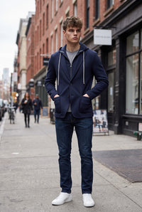 FRADI JERSEY HOODED JACKET - BLUE NAVY