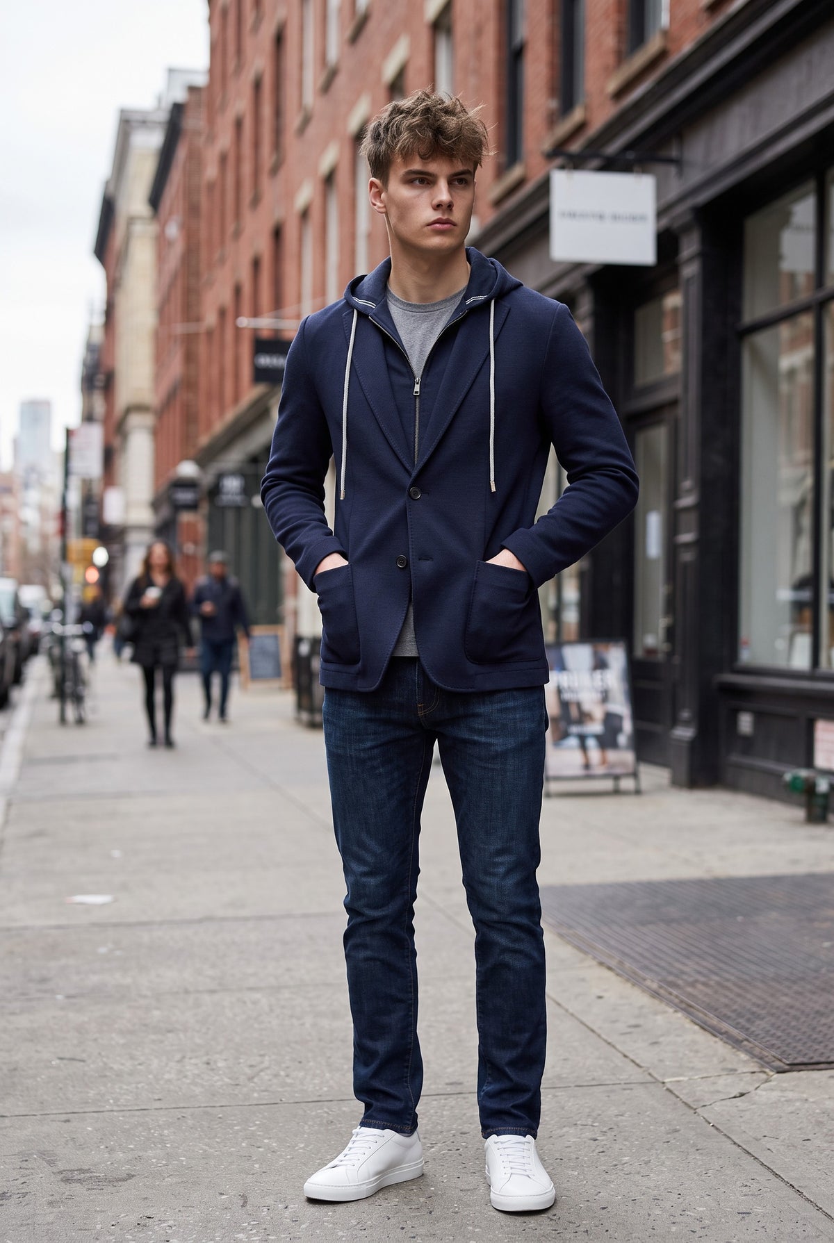 FRADI JERSEY HOODED JACKET - BLUE NAVY
