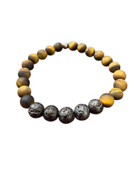 TATEOSSIAN BEADED BRACELET - TIGER'S EYE AND STEEL BEADS