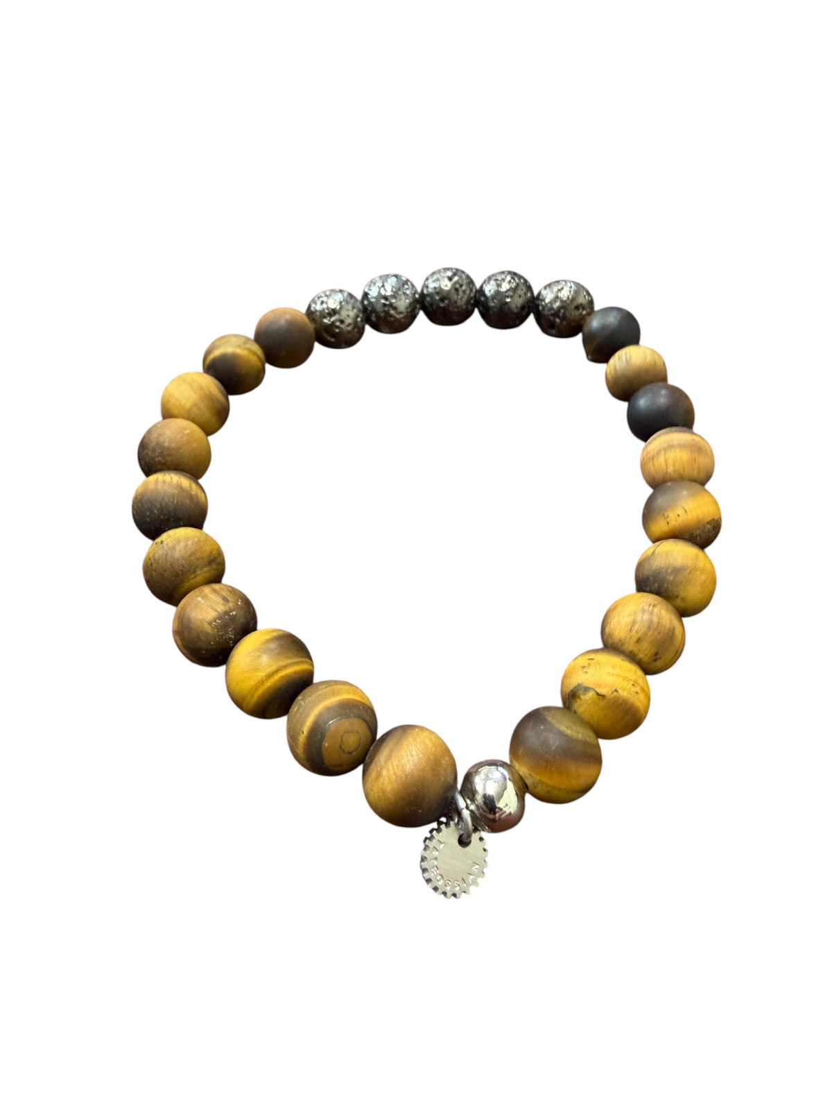 TATEOSSIAN BEADED BRACELET - TIGER'S EYE AND STEEL BEADS