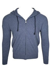 BUTTON DOWN WOOL/CASHMERE FULL ZIP HOODED SWEATER - NAVY