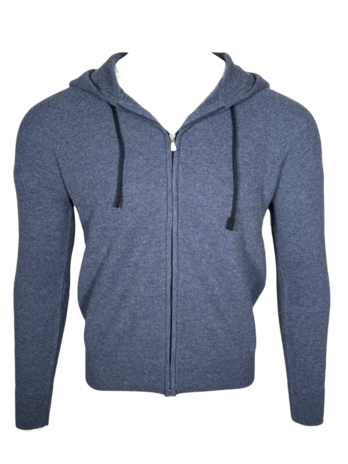 BUTTON DOWN WOOL/CASHMERE FULL ZIP HOODED SWEATER - NAVY