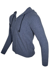 BUTTON DOWN WOOL/CASHMERE FULL ZIP HOODED SWEATER - NAVY