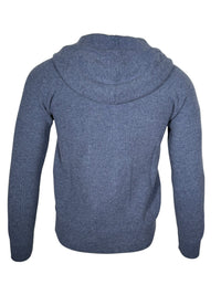 BUTTON DOWN WOOL/CASHMERE FULL ZIP HOODED SWEATER - NAVY