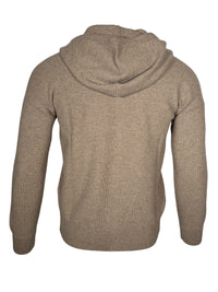 BUTTON DOWN WOOL/CASHMERE FULL ZIP HOODED SWEATER - BEIGE