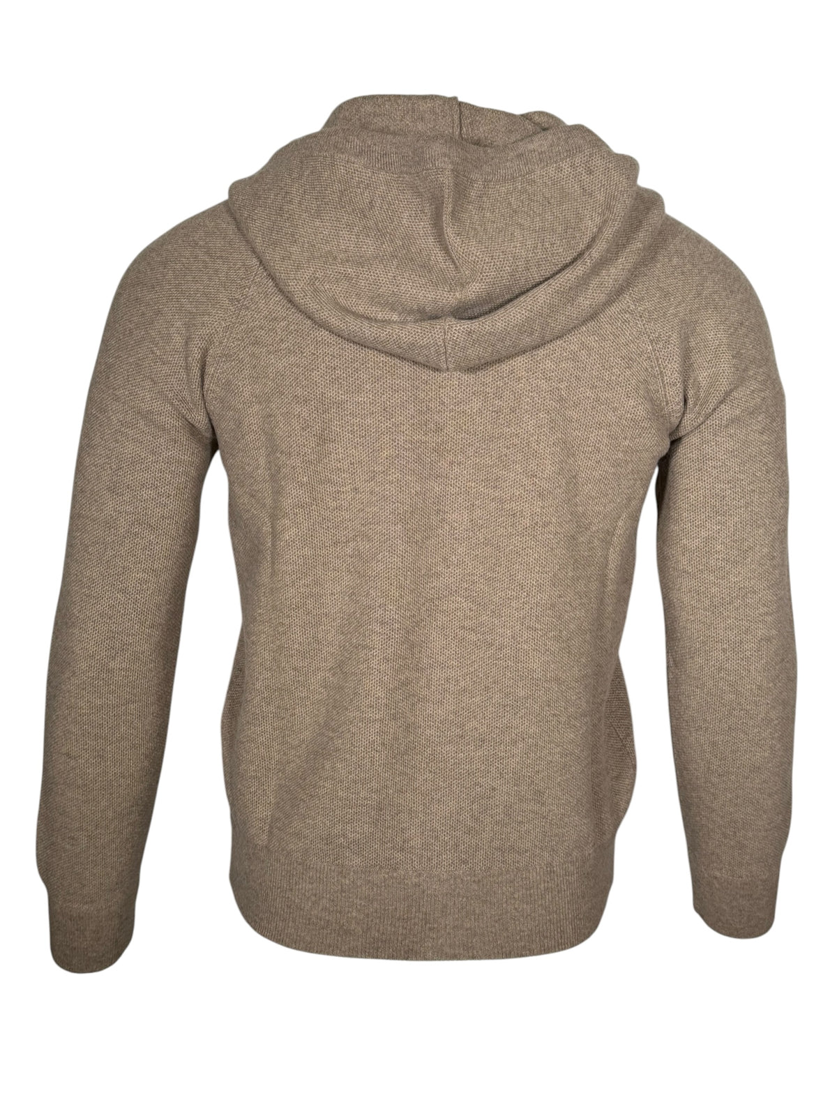 BUTTON DOWN WOOL/CASHMERE FULL ZIP HOODED SWEATER - BEIGE