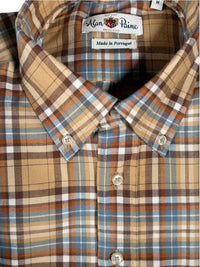 ALAN PAINE MIRFIELD SPORT SHIRT -  CAMEL/LIGHT BLUE PLAID
