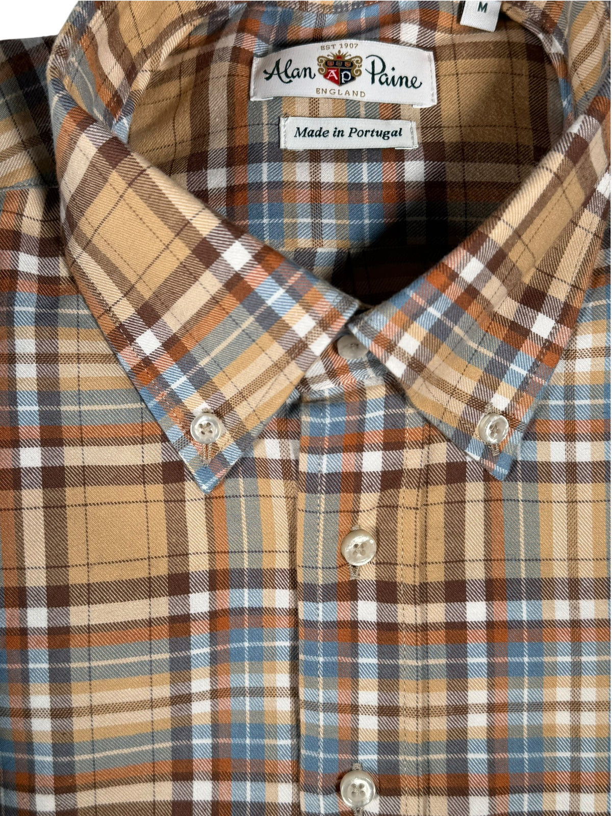 ALAN PAINE MIRFIELD SPORT SHIRT -  CAMEL/LIGHT BLUE PLAID
