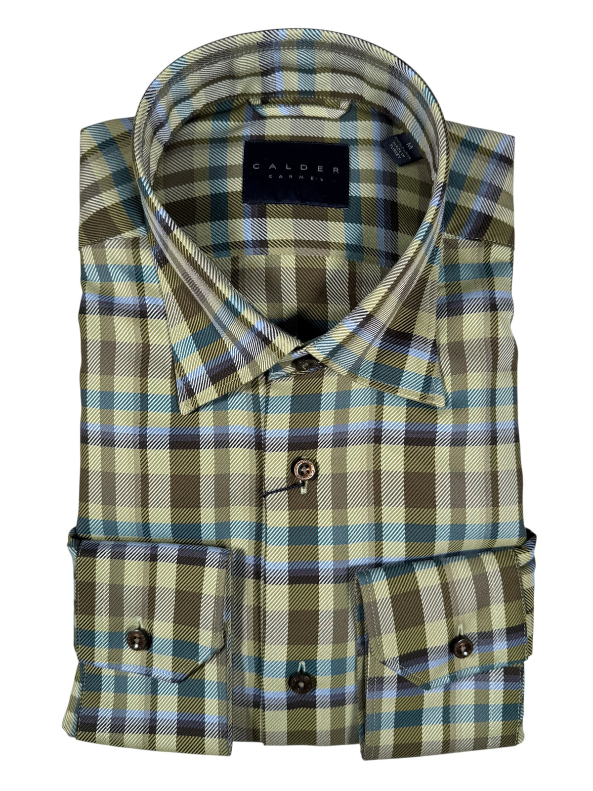 CALDER CARMEL MEN'S SHIRT - LUXURY 80'S 2PLY TWILL EXPLODED PLAID - OLIVE