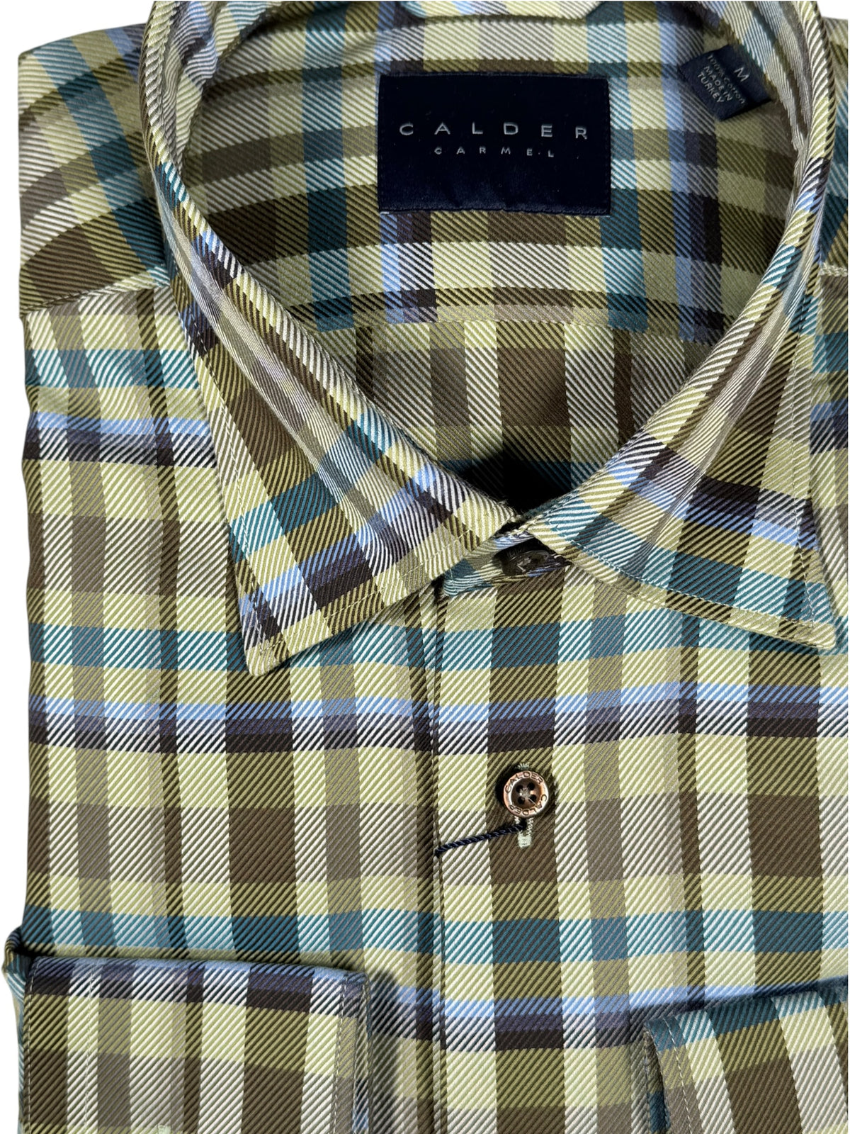 CALDER CARMEL MEN'S SHIRT - LUXURY 80'S 2PLY TWILL EXPLODED PLAID - OLIVE