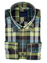 CALDER CARMEL MEN'S SHIRT - LUXE 120'S 2PLY EXPLODED CALDER TARTAN - KIWI