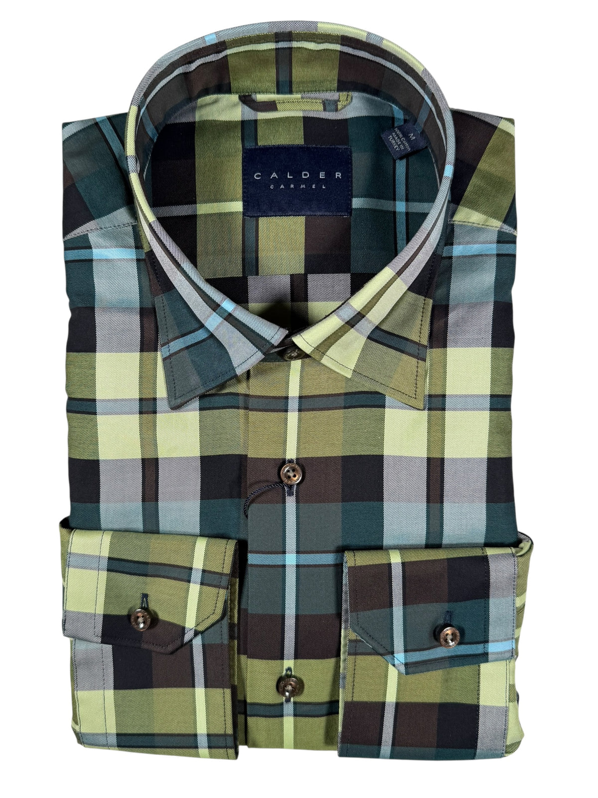 CALDER CARMEL MEN'S SHIRT - LUXE 120'S 2PLY EXPLODED CALDER TARTAN - KIWI