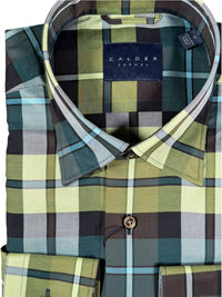 CALDER CARMEL MEN'S SHIRT - LUXE 120'S 2PLY EXPLODED CALDER TARTAN - KIWI