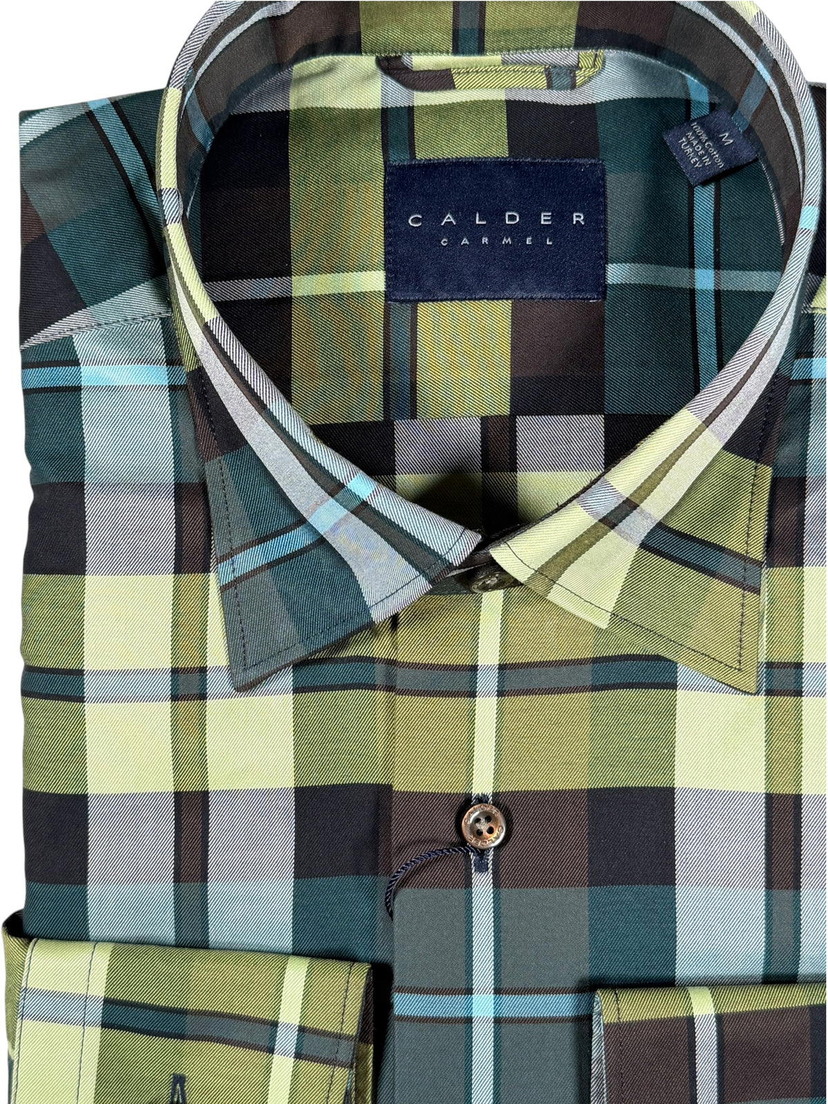 CALDER CARMEL MEN'S SHIRT - LUXE 120'S 2PLY EXPLODED CALDER TARTAN - KIWI