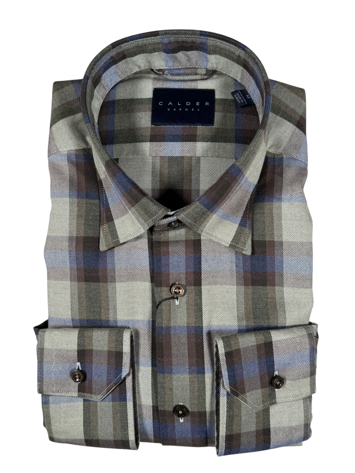 CALDER CARMEL MEN'S SHIRT - LUXE 80'S 2PLY MELANGE BRUSHED OXFORD - OLIVE
