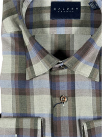 CALDER CARMEL MEN'S SHIRT - LUXE 80'S 2PLY MELANGE BRUSHED OXFORD - OLIVE