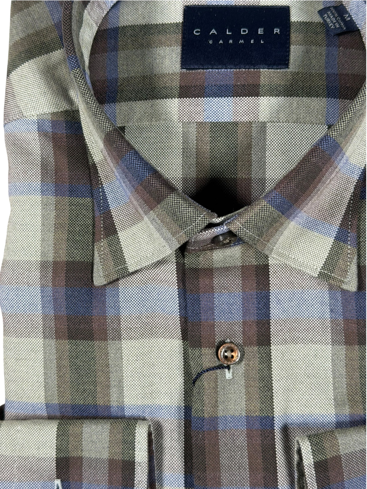 CALDER CARMEL MEN'S SHIRT - LUXE 80'S 2PLY MELANGE BRUSHED OXFORD - OLIVE
