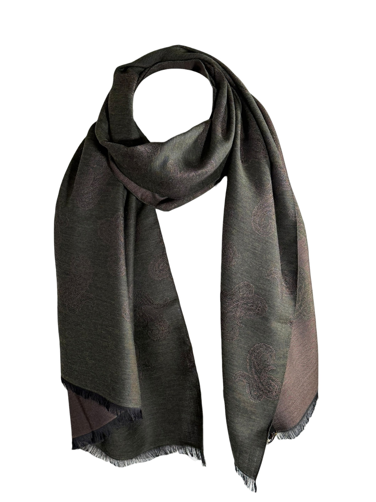 BIGI PAISLEY SCARF - OLIVE & TAN