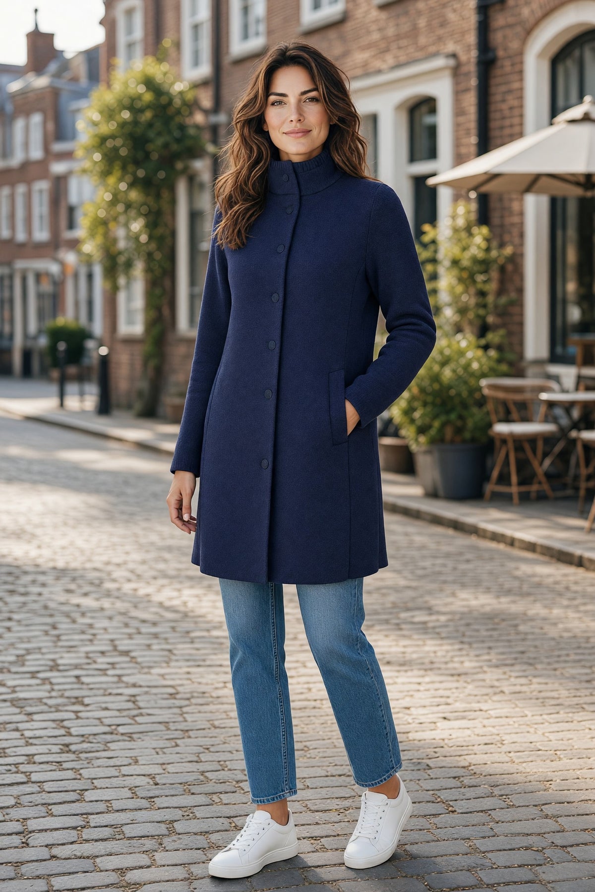 ANNECLAIRE KNIT DOUBLE COAT - NAVY