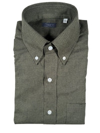 FINAMORE 1925 SPORT SHIRT - BRUSHED COTTON PIED POLE - GREEN