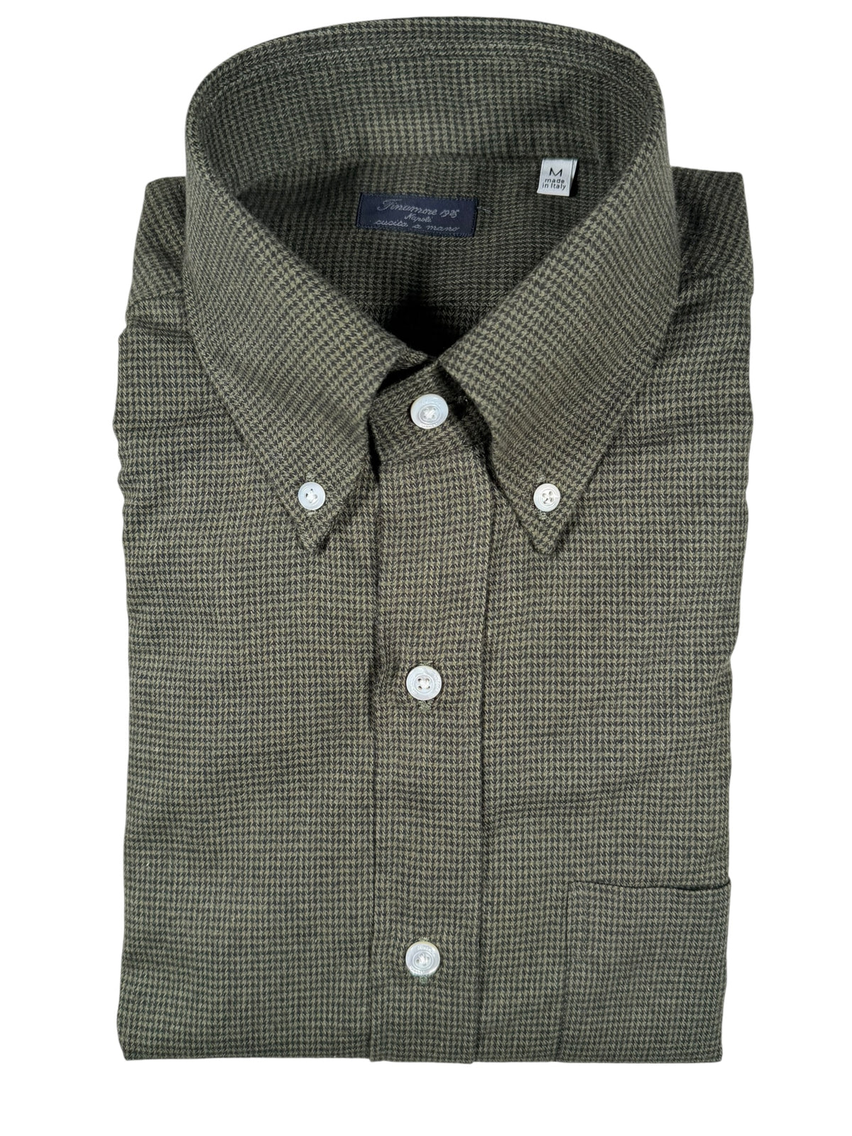 FINAMORE 1925 SPORT SHIRT - BRUSHED COTTON PIED POLE - GREEN