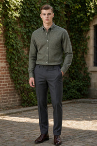 FINAMORE 1925 SPORT SHIRT - BRUSHED COTTON PIED POLE - GREEN