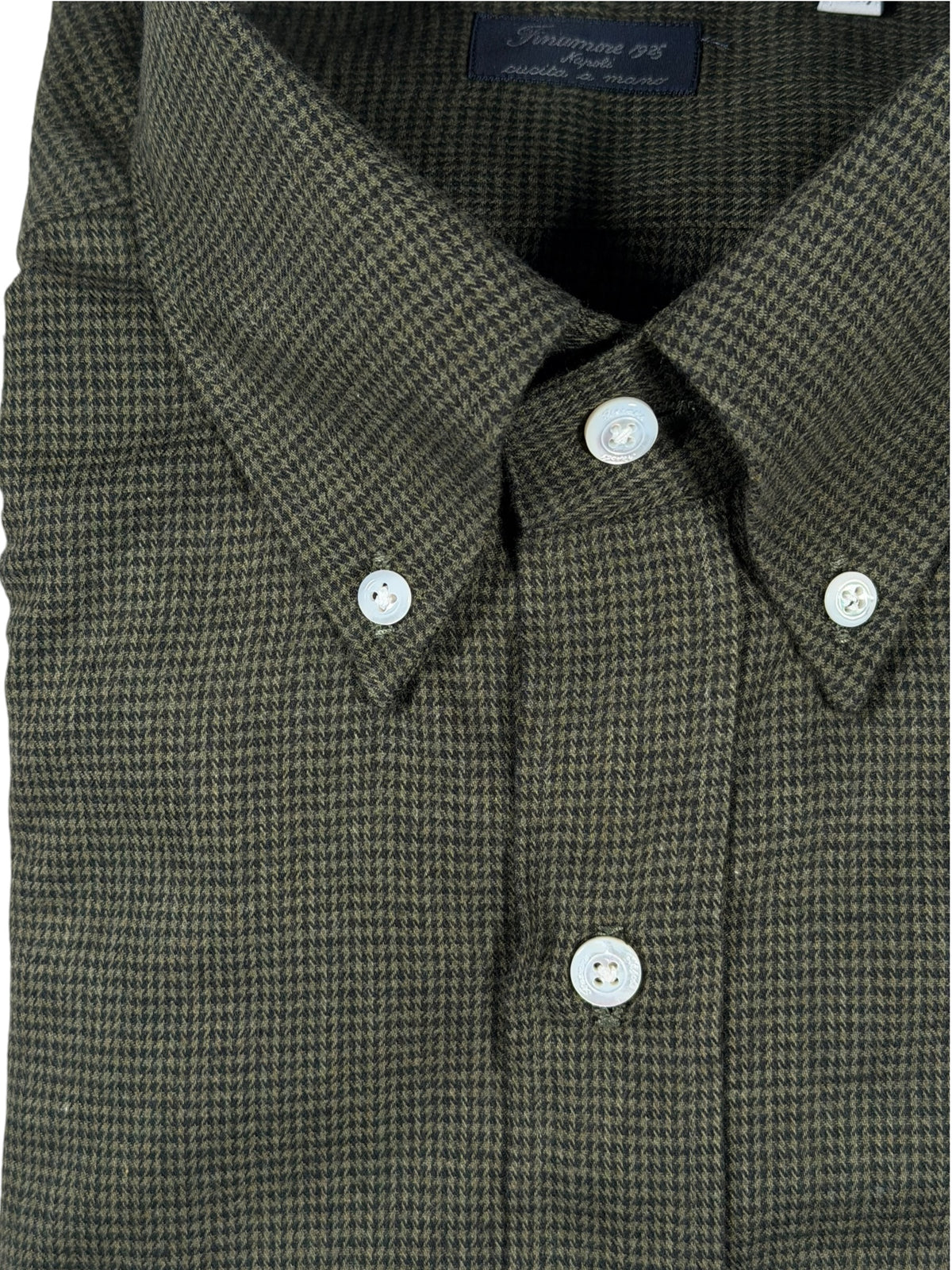 FINAMORE 1925 SPORT SHIRT - BRUSHED COTTON PIED POLE - GREEN