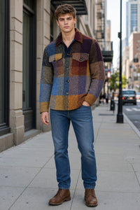 BOB - CHECK OVERSHIRT JACKET - BLUE & ORANGE