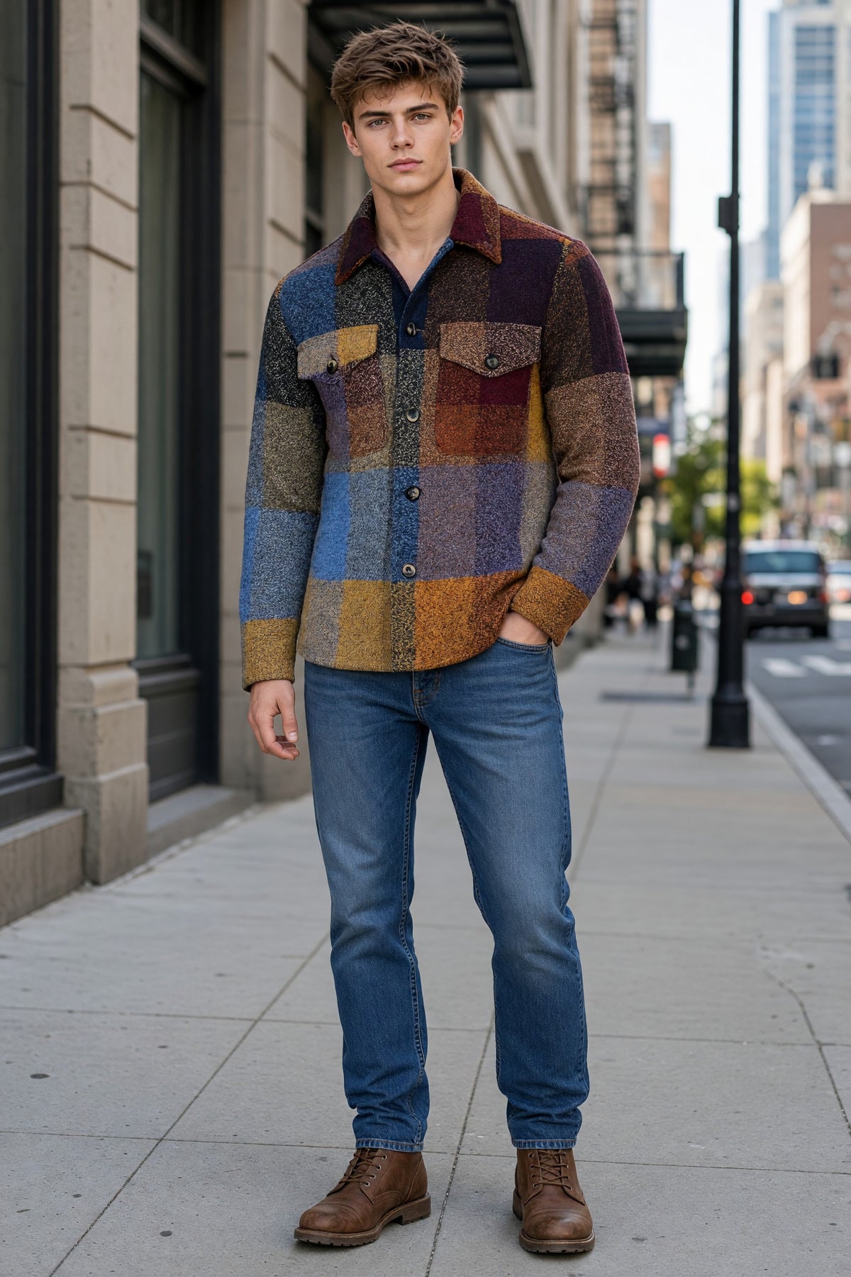 BOB - CHECK OVERSHIRT JACKET - BLUE & ORANGE
