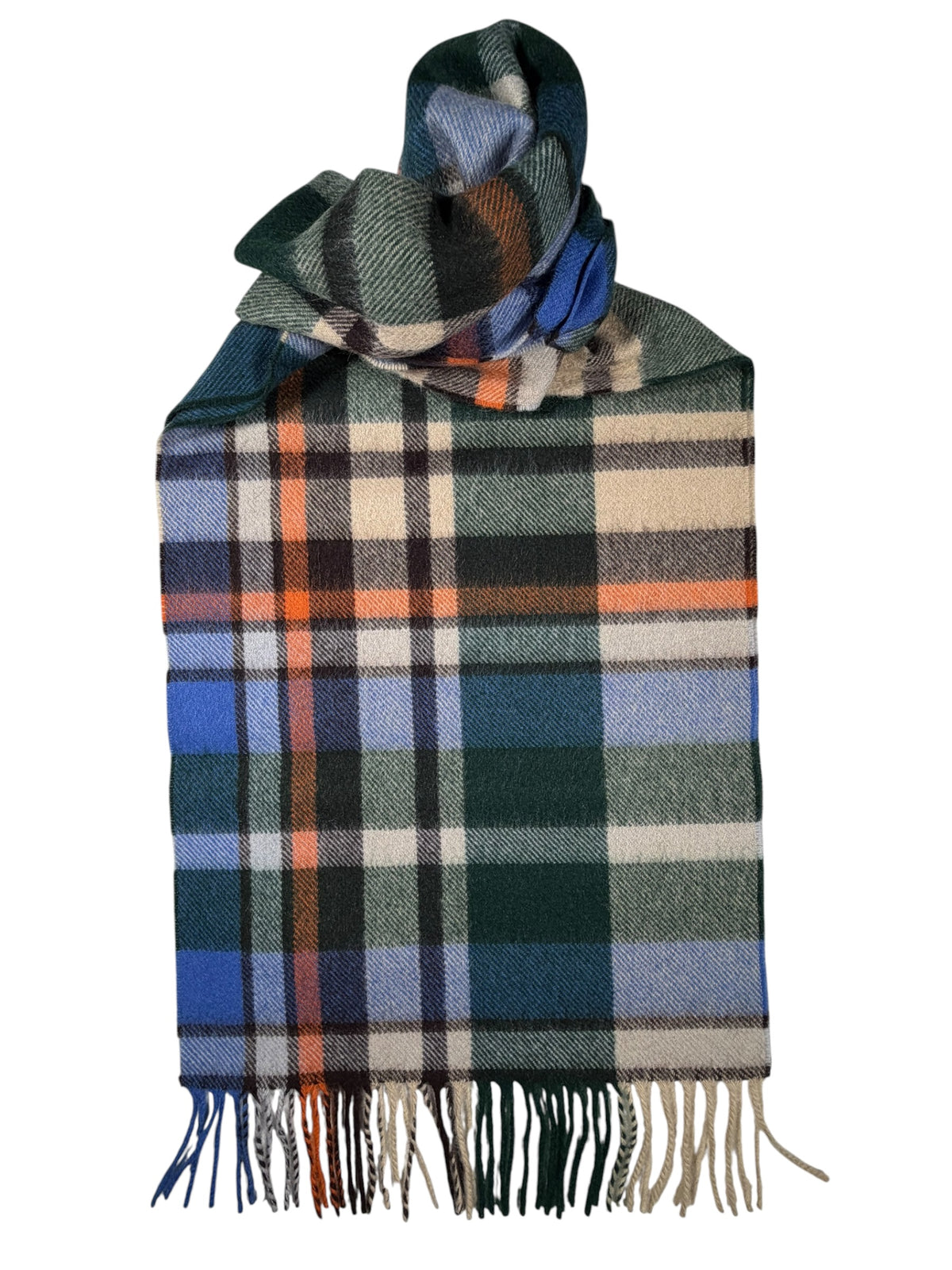 JOSHUA ELLIS CASHMERE SCARF - GREEN/TAN BLOCK CHECK