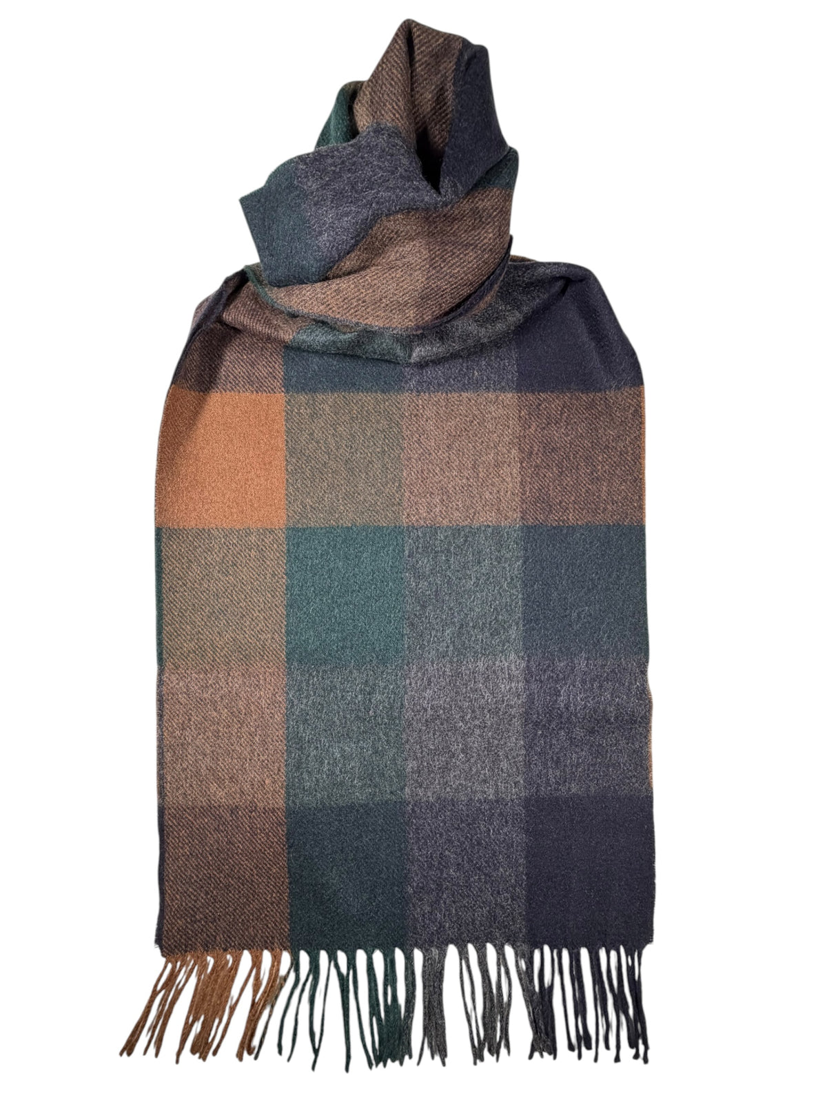 JOSHUA ELLIS CASHMERE SCARF - GREEN/BLUE/BROWN BLOCK CHECK