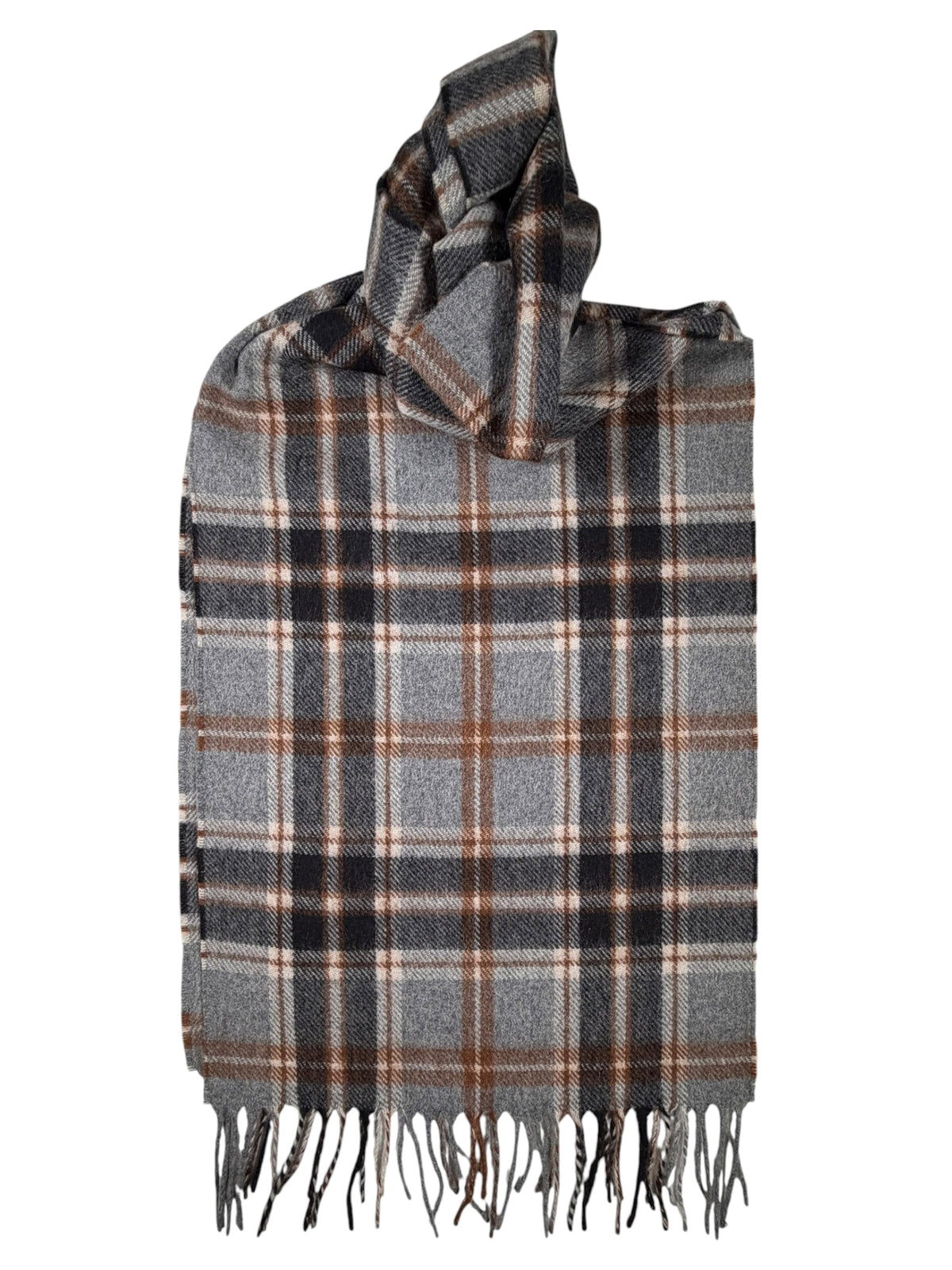 JOSHUA ELLIS CASHMERE SCARF - GREY/BROWN CHECK PLAID