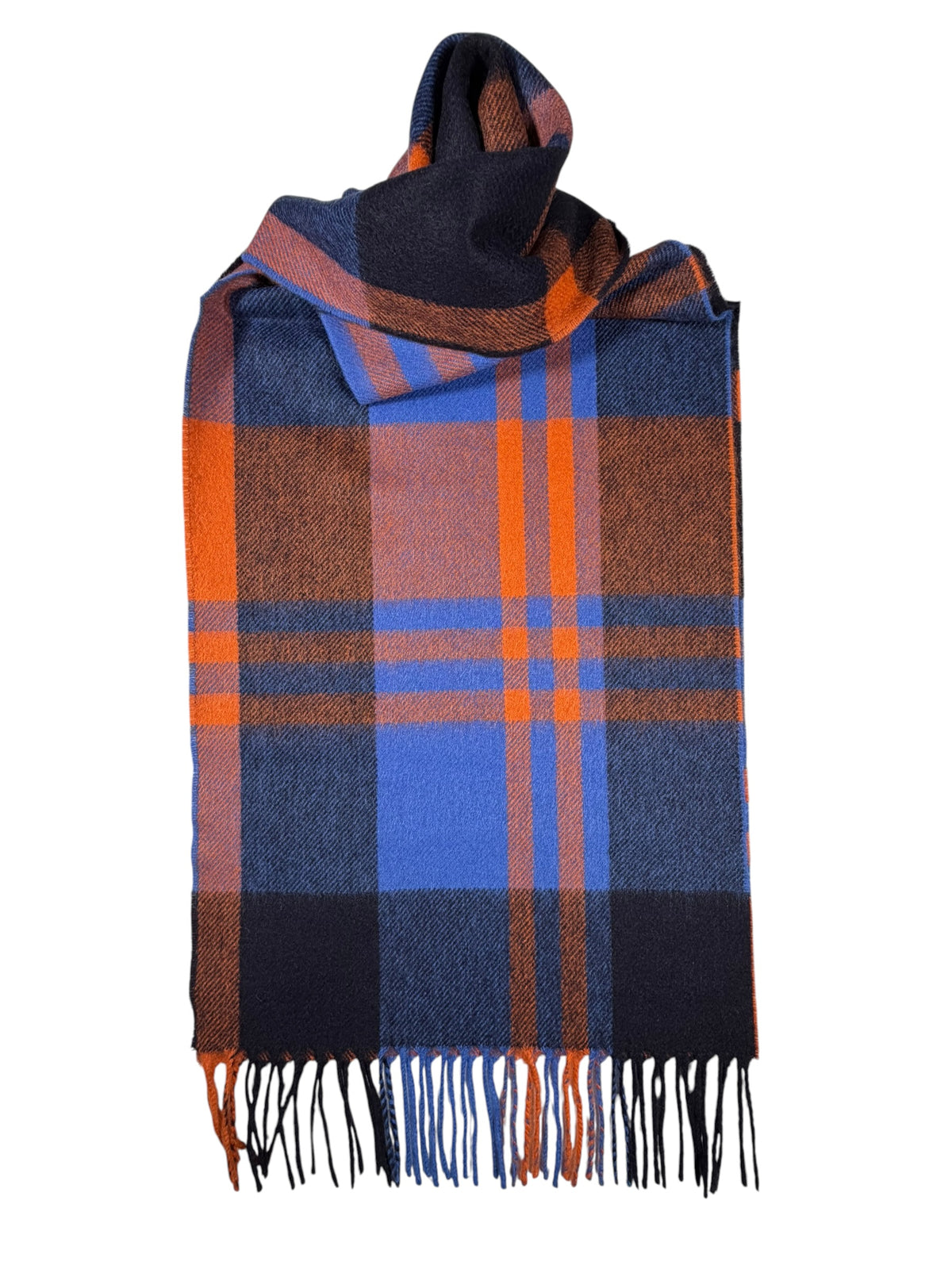 JOSHUA ELLIS CASHMERE SCARF - ROYAL BLUE/ORANGE PLAID