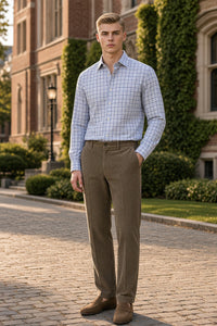 EMANUEL BERG CHECKED COTTON DOBBY PREMIUM LUXURY DRESS SHIRT - BLUE