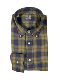 GIANGI NAPOLI MEN'S COTTON SHIRT - NAVY & BROWN WINDOW CHECK