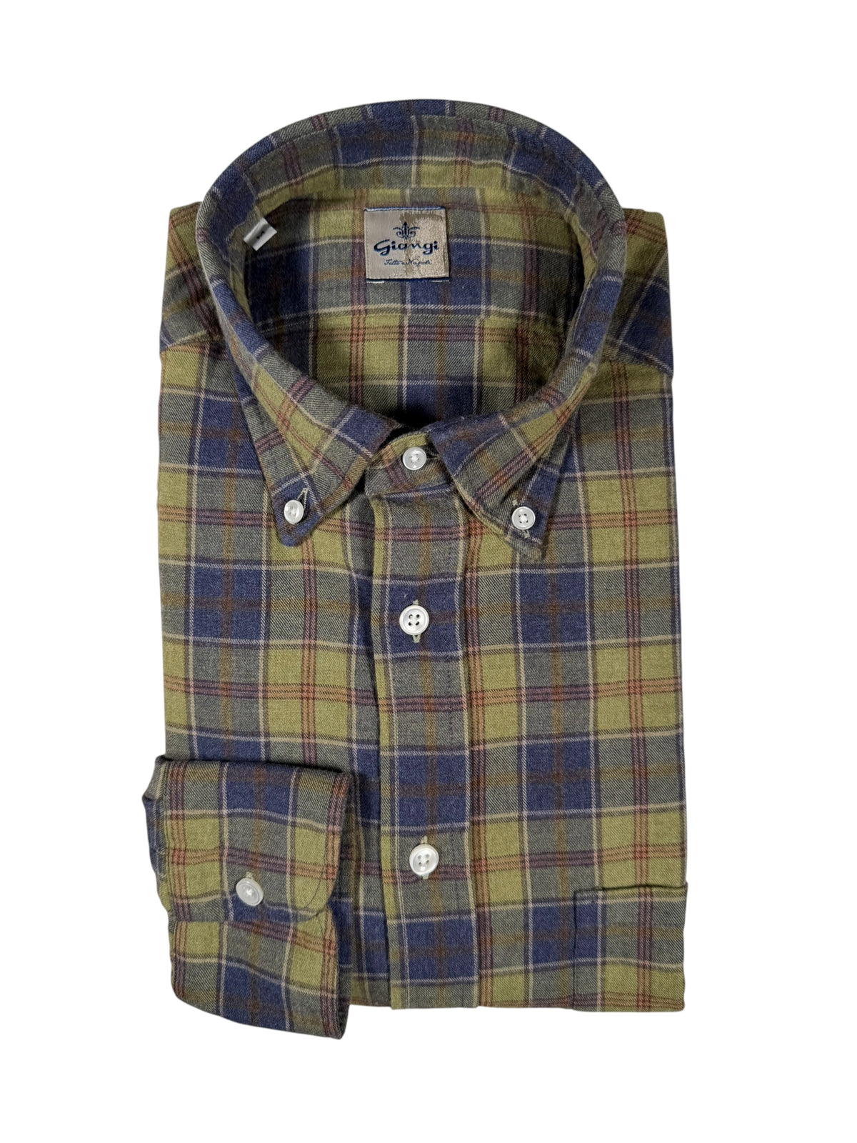 GIANGI NAPOLI MEN'S COTTON SHIRT - NAVY & BROWN WINDOW CHECK