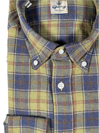 GIANGI NAPOLI MEN'S COTTON SHIRT - NAVY & BROWN WINDOW CHECK