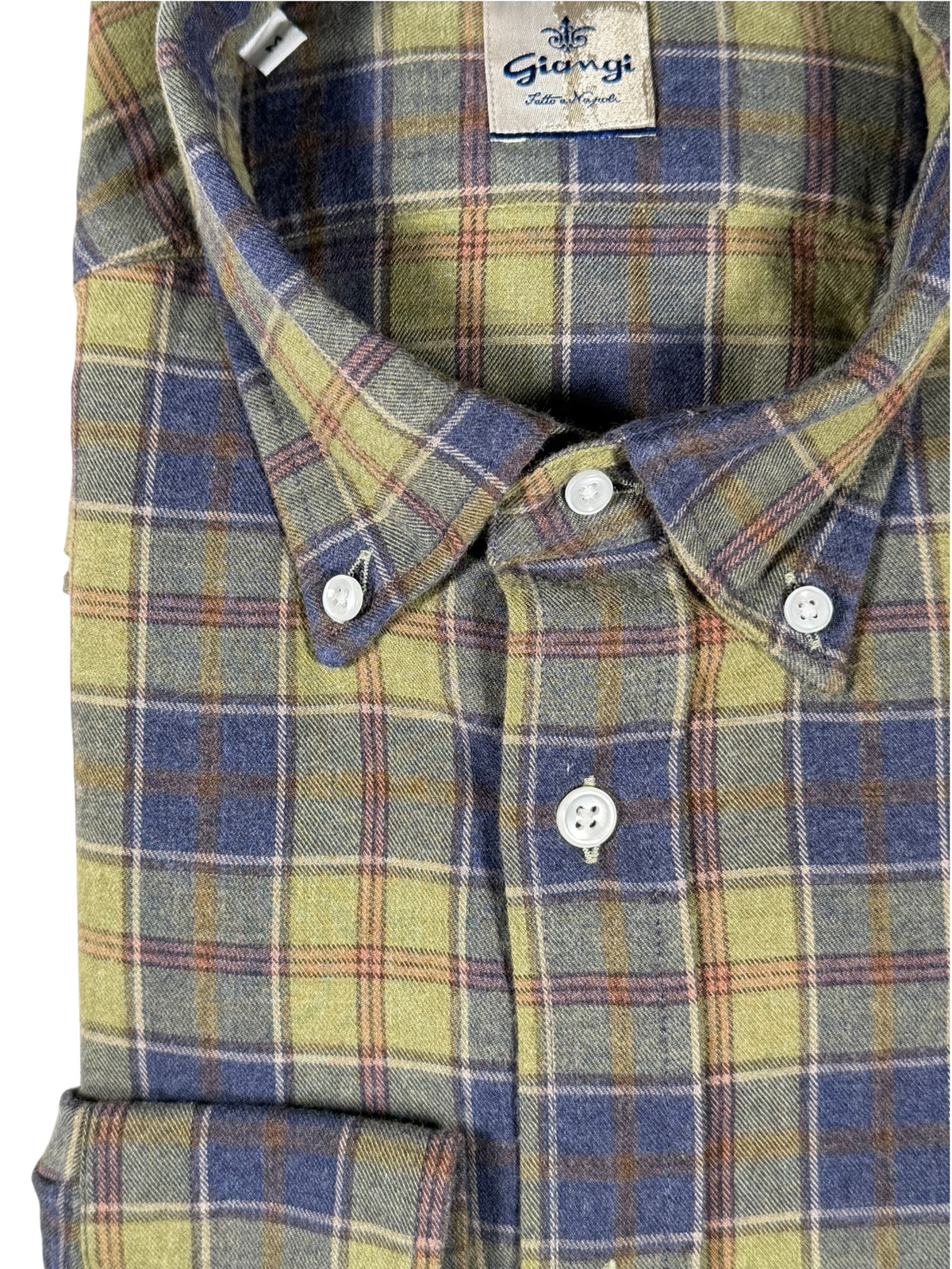 GIANGI NAPOLI MEN'S COTTON SHIRT - NAVY & BROWN WINDOW CHECK