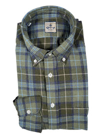 GIANGI NAPOLI MEN'S COTTON SHIRT - DARK OLIVE & BLUE WINDOW CHECK