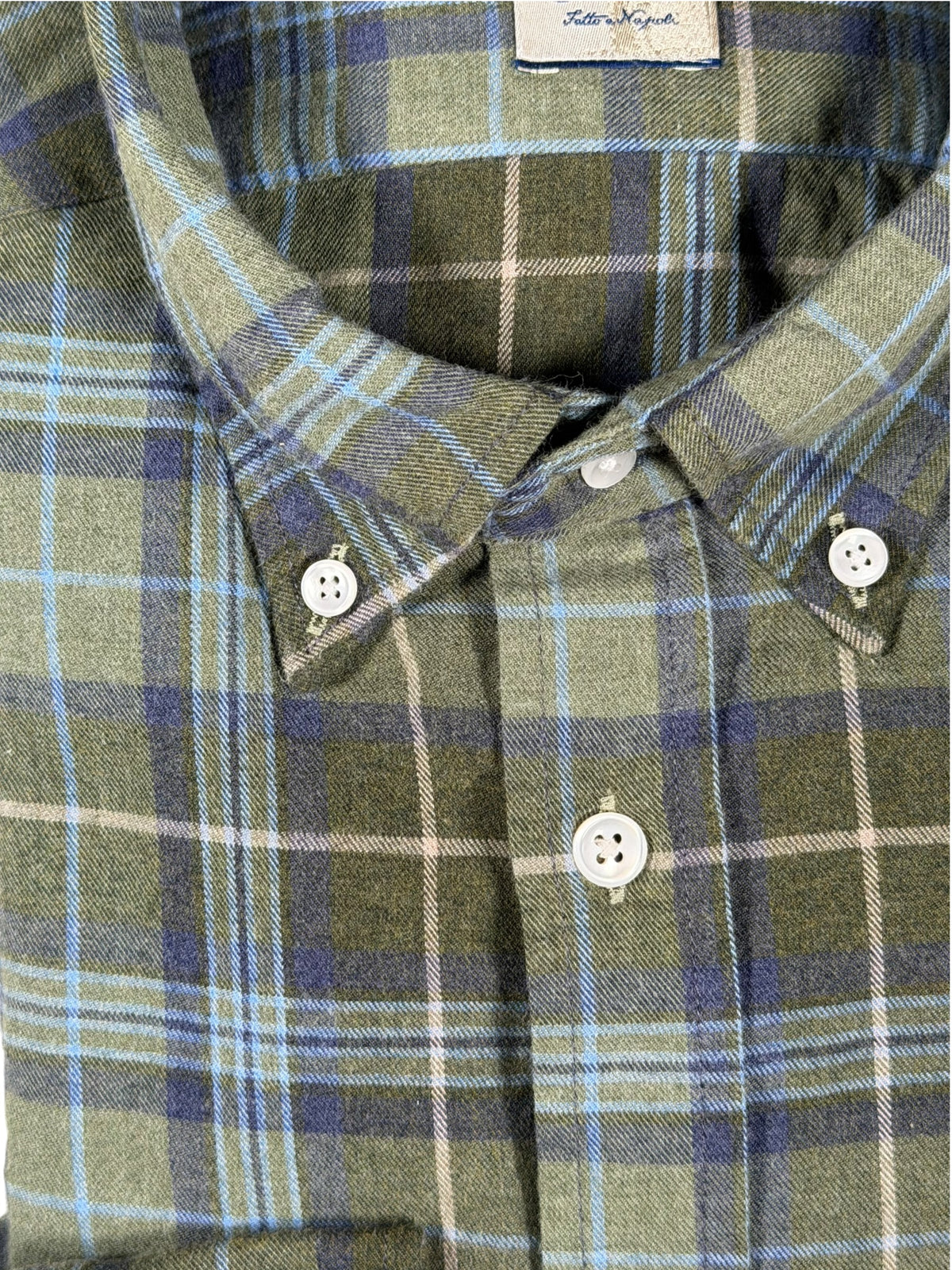 GIANGI NAPOLI MEN'S COTTON SHIRT - DARK OLIVE & BLUE WINDOW CHECK
