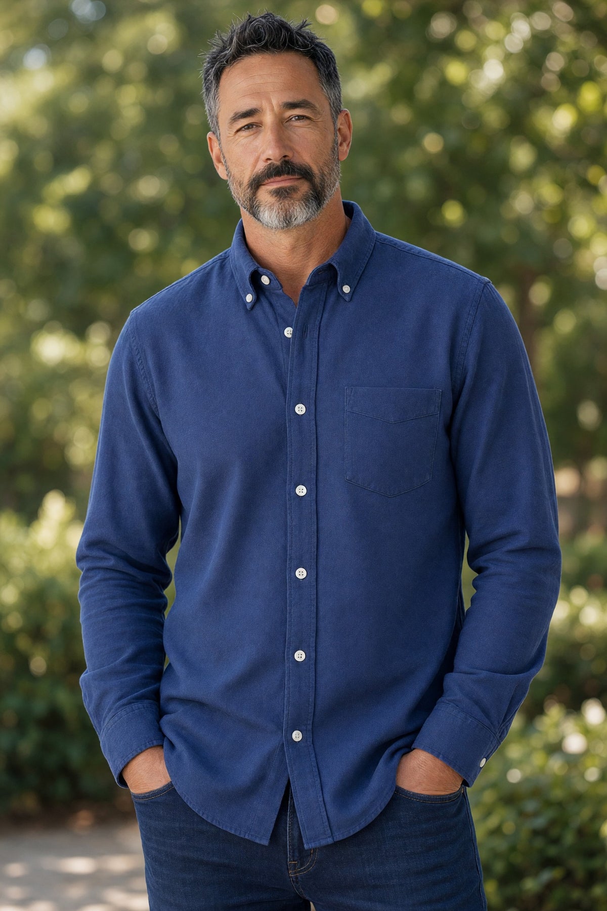 GIANGI NAPOLI MEN'S COTTON/LYOCELL SHIRT - SOLID NAVY