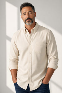 GIANGI NAPOLI MEN'S COTTON/LYOCELL SHIRT - SOLID IVORY