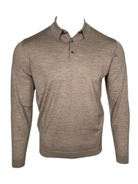 ALAN PAINE CLOVENSTONE MERINO/SILK LS POLO - OYSTER