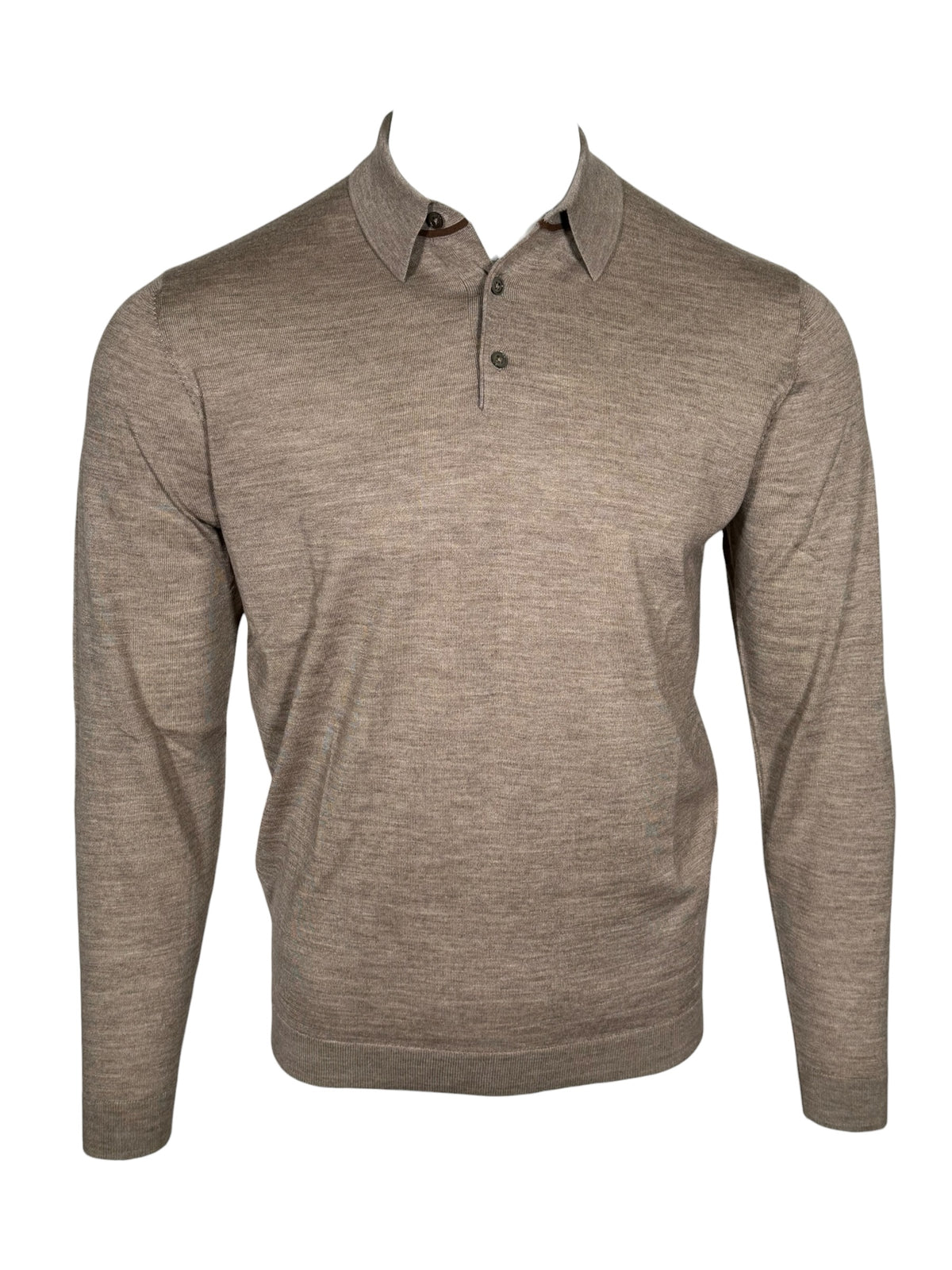 ALAN PAINE CLOVENSTONE MERINO/SILK LS POLO - OYSTER