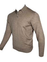 ALAN PAINE CLOVENSTONE MERINO/SILK LS POLO - OYSTER