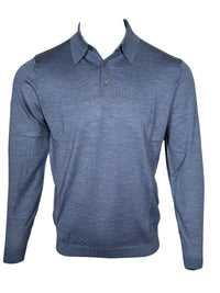 ALAN PAINE CLOVENSTONE MERINO/SILK LS POLO - FJORD