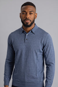 ALAN PAINE CLOVENSTONE MERINO/SILK LS POLO - FJORD