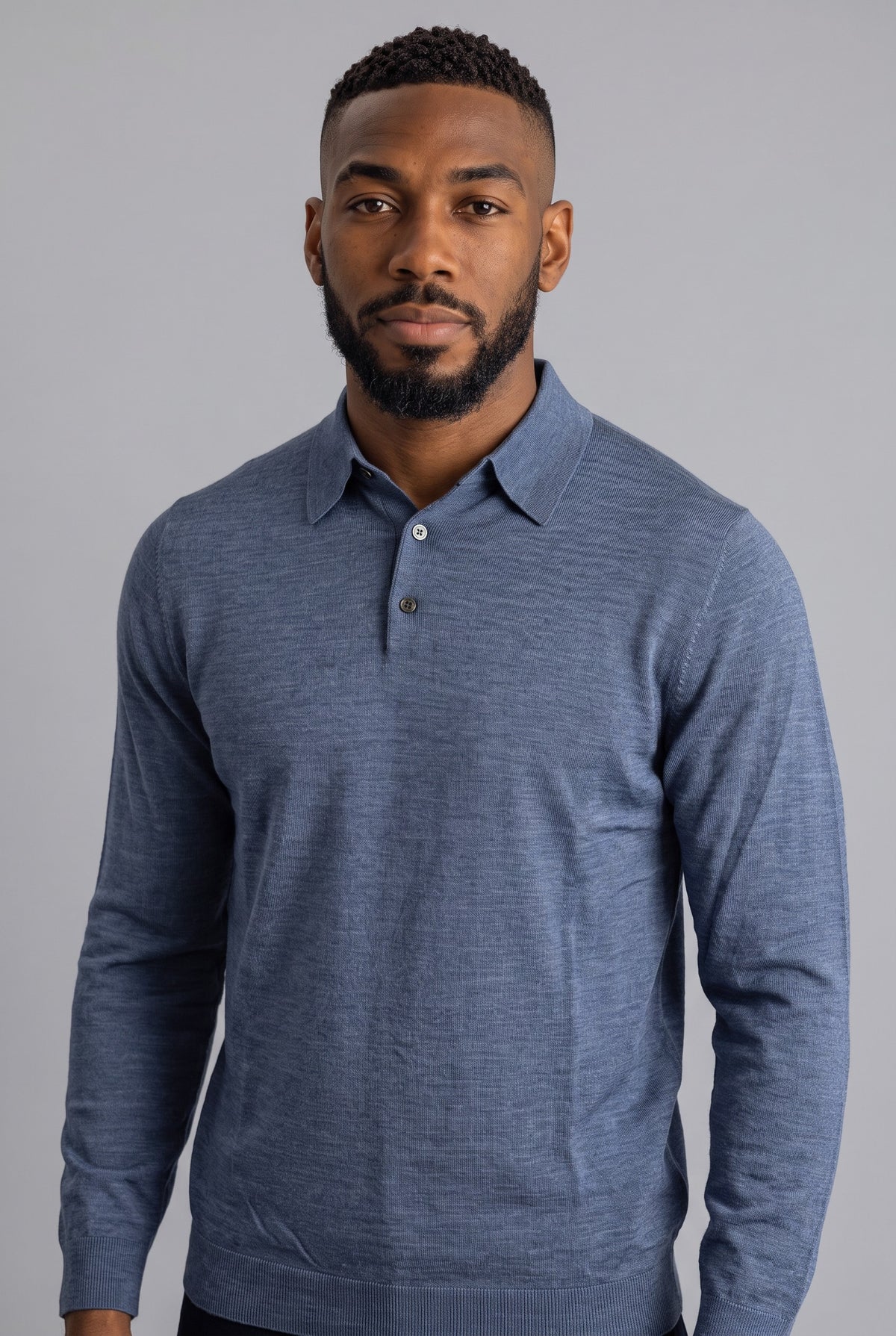 ALAN PAINE CLOVENSTONE MERINO/SILK LS POLO - FJORD
